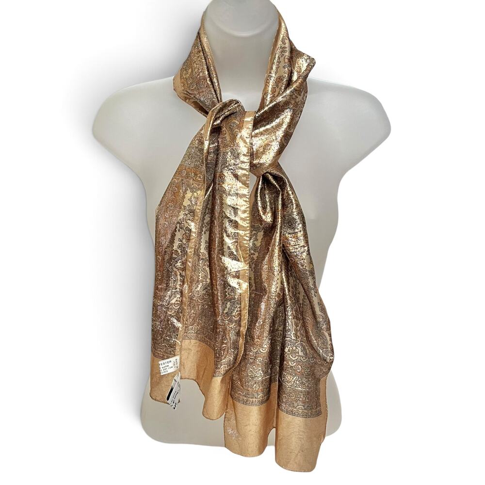 Oscar de la Renta Vintage Gold Lamé Ornate Metallic Long Scarf - Made in Italy